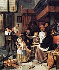 Steen Paintings - The Feast of St Nicholas by Jan Steen